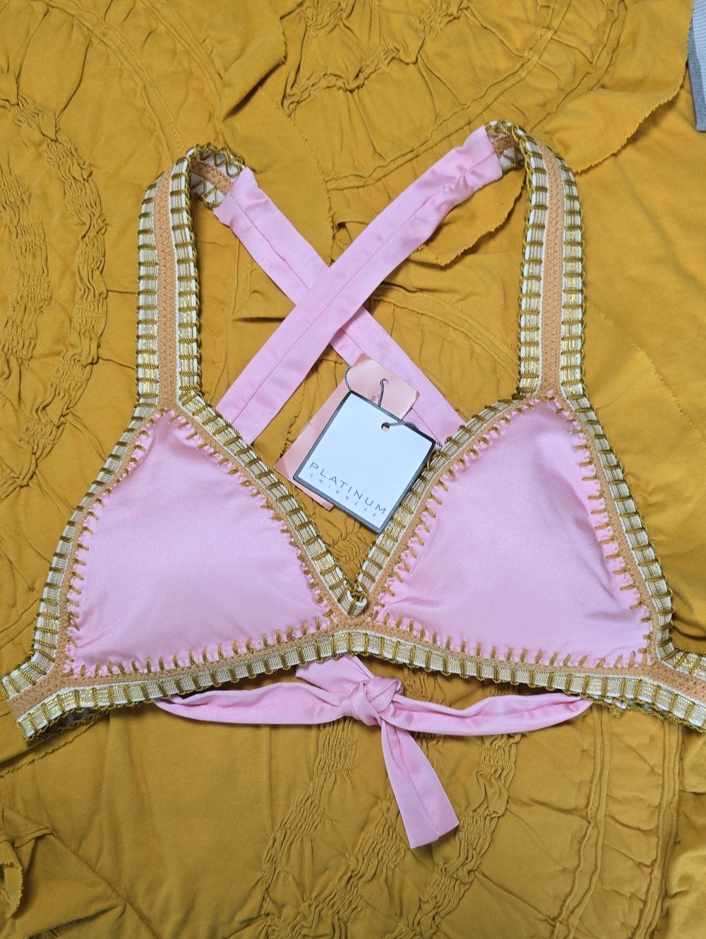 PQ Swim Platinum Pink Sands Crochet Trim Triangle Top Size Small - Picture 3 of 12